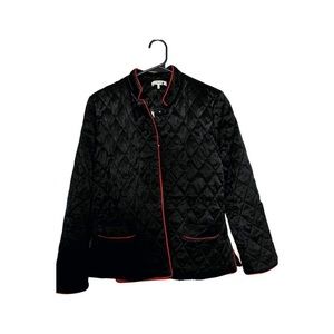 GANNI Black Quilted Jacket with Silk Lining and Red borders